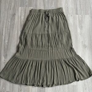Ambiance Apperal Forest Green Tiered Maxi Skirt Elastic Waist